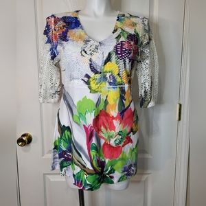 Kate & Henry Floral V Neck Top Tunic Size Xl